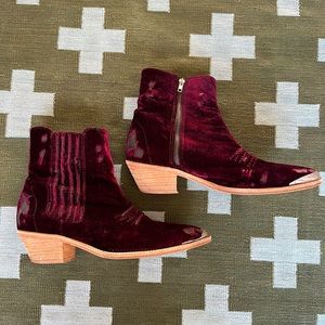Free People Distressed Velvet Cowboy Boots